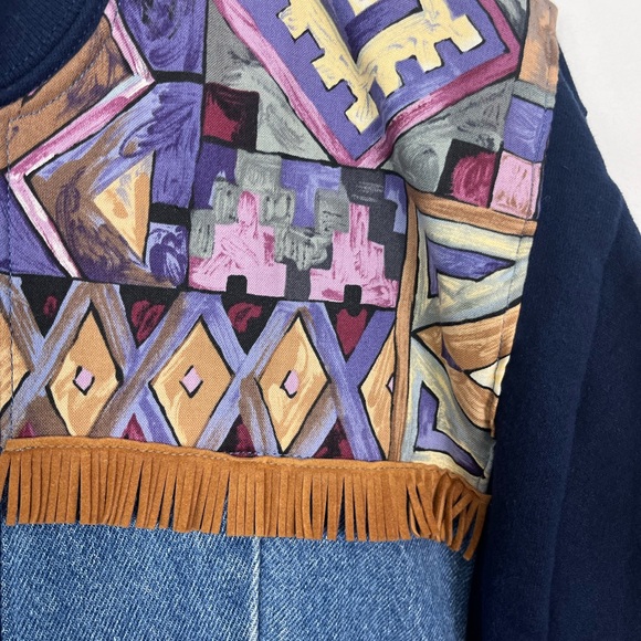 Vintage Custom Made Jerzees Patchwork Denim Cardigan Sz M - Picture 9 of 12